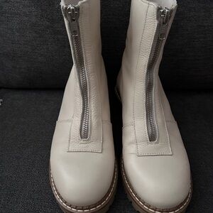 Elegant Cream Leather Combat Boots